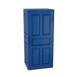 3D model of a classic blue wooden door cabinet with panel details and a handle, presented against a white background.