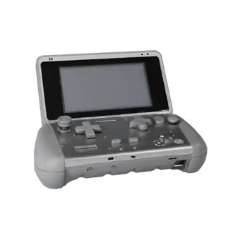 Modello 3D realistico di Mini Console Portatile, rendering in studio a tre quarti, che mostra plastica opaca, proporzioni del