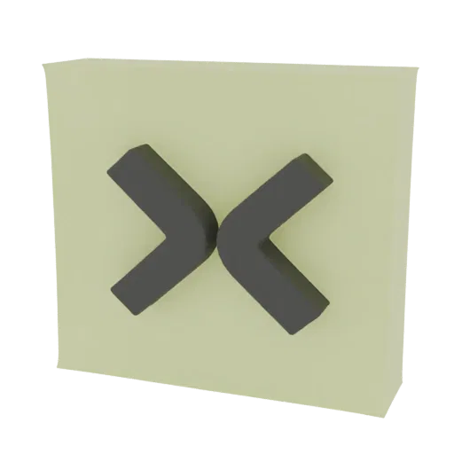 3D-Render eines abstrakten geometrischen Symbols mit zwei dunkelgrauen eckigen Formen, die sich in der Mitte treffen, vor ein