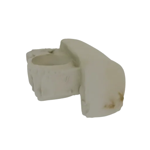 Modelo 3D de una vasija antigua de piedra desgastada con superficie rugosa y texturizada y abertura amplia.