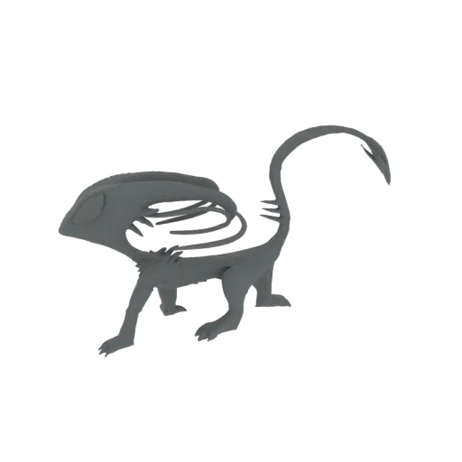 3D model of a skeletal alien creature with visible internal bone structure, standing on four legs with a long tail and neck.