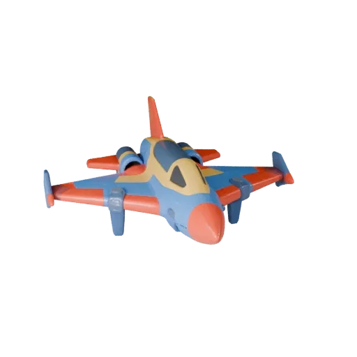 Modelo 3D de Starfighter de Desenho Animado, vista de estúdio em três quartos, ativo de veículo estilizado com silhueta de mi