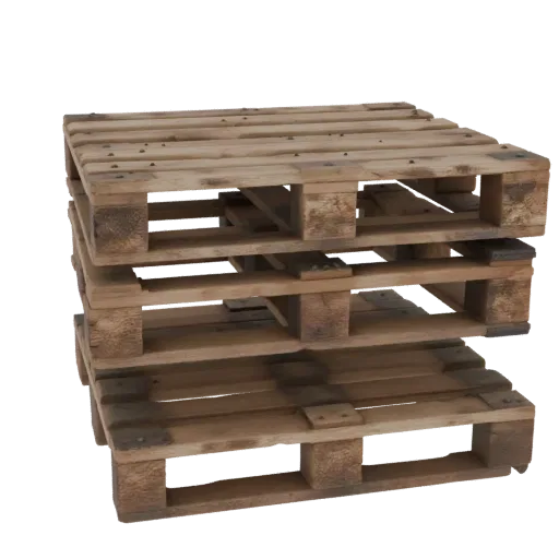 Industrial Wooden Pallet Printable 3D model, isometric STL render, showing wood planks, stackable massing.