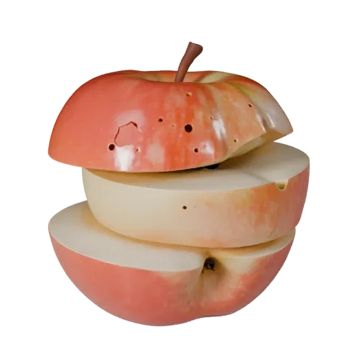 Sliced Apple Realistic 3D model, three-quarter studio render, showing skin pores, recognizable fruit forms.