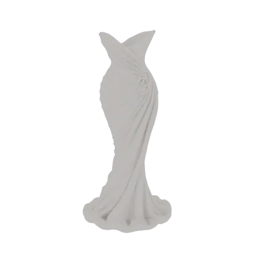 Modèle 3D d'une élégante sculpture de robe fluide avec drapé de tissu complexe et un accent décoratif.
