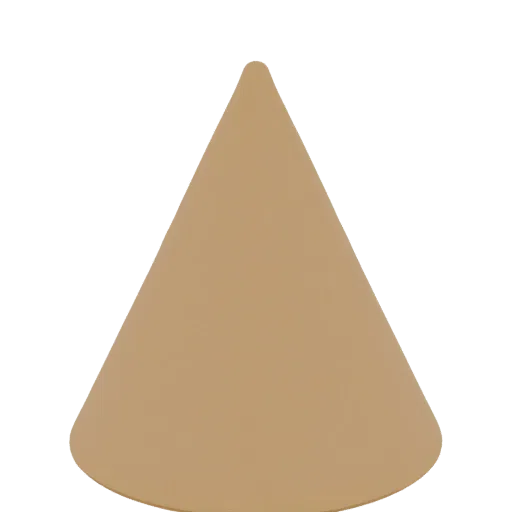 Modèle 3D de tronc de cône beige, surface lisse, formes géométriques claires.