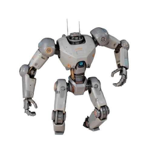 Humanoid Robot Arm Stylized 3D model, stylized isometric render, showing metal frames, robot form.