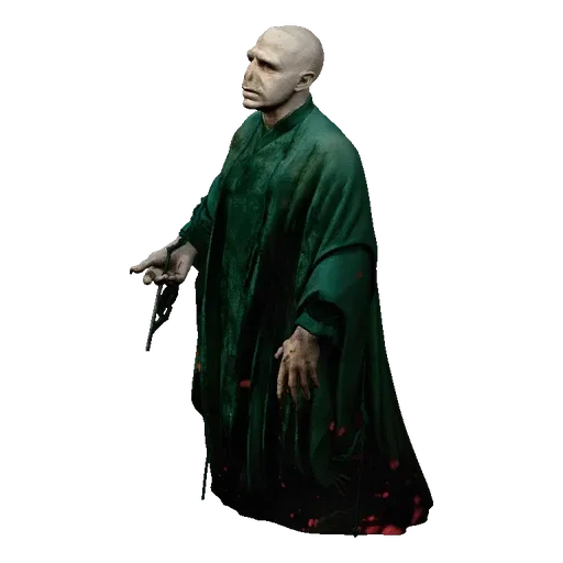 3D model of Voldemort wearing a dark green, tattered robe, with a pale, bald head and a menacing expression.