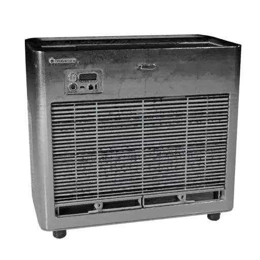 Stainless Air Purifier High Poly 3D model, home interior, close-up studio render, plastic detail.