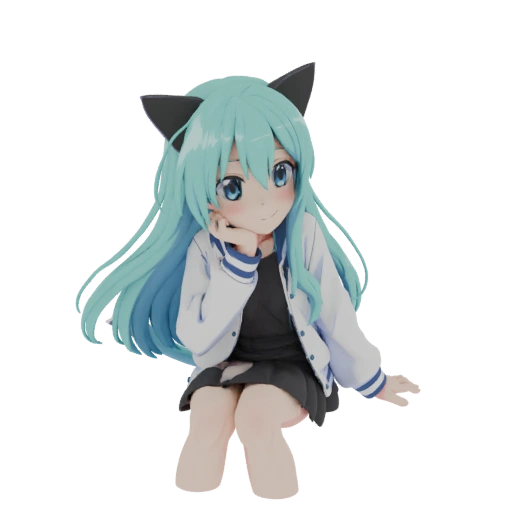 Anime Cat Girl with Blue Hair