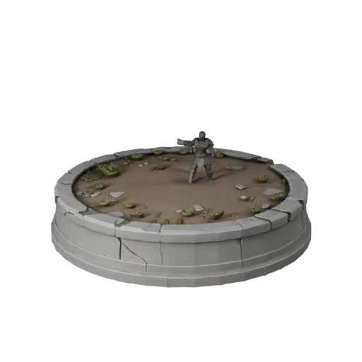Ruined Round Base high poly 3D model preview showing rim shape, studio close-up view, height and ground texture