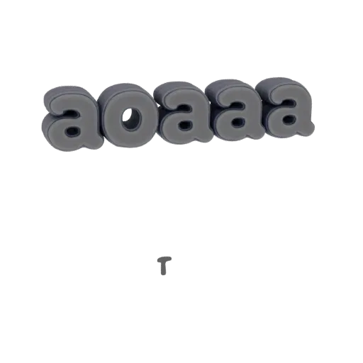 3D model of "aoaaaa" letters in modern gray, with smooth rounded shapes.