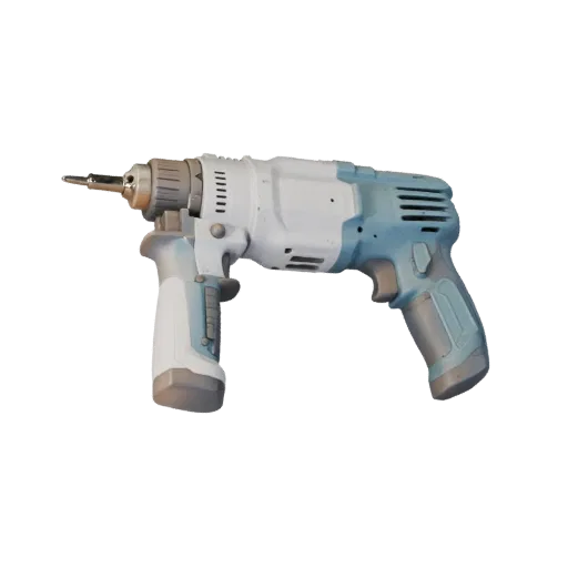 Contractor Drill 3D model, side profile view, technical viewport render, showing molded plastic, ergonomic handles.