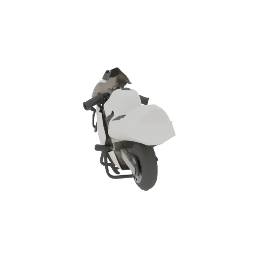A white sportbike motorcycle 3D model shown from a three-quarter rear view against a white background.
