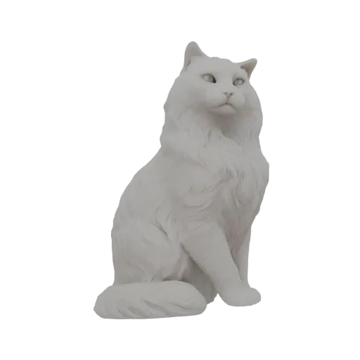 3D model of a white Persian cat sitting regally, with detailed fur texture and alert eyes.