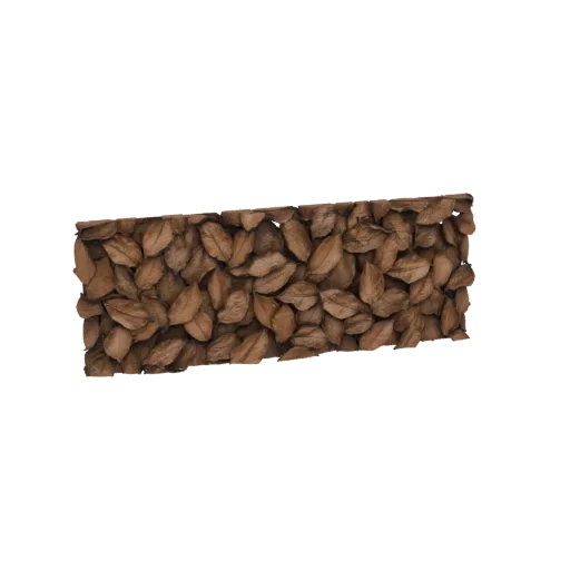 3D model of a rectangular wall panel covered in a dense layer of realistic, dry autumn leaves in various shades of brown.