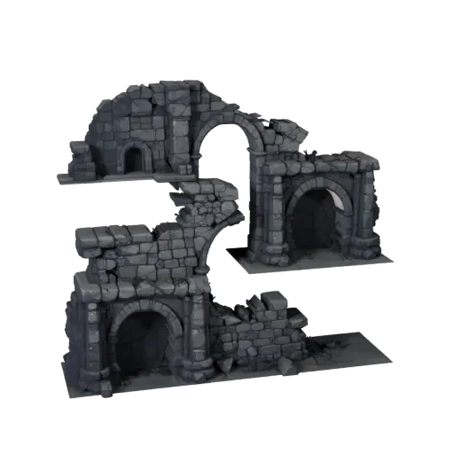 Mine Tunnel Segment Stylized 3D model, stylized isometric environment render, showing aged stone, built remnants.