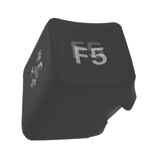 A 3D render of a dark-colored F5 keyboard keycap with the legend 'F5' visible.