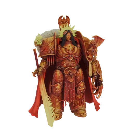 3D model of the Golden Emperor of Mankind in ornate golden armor with a radiant halo and red cape.