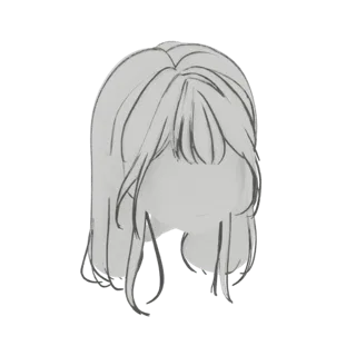 Modello 3D di un taglio di capelli bob stile anime grigio chiaro con frangia, visto frontalmente.