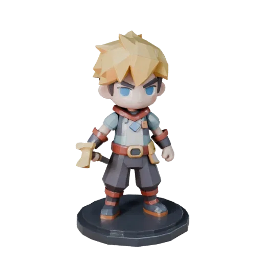 Vinyl Fantasy Figurine low poly 3D model preview showing pose, three-quarter game view and surface detail