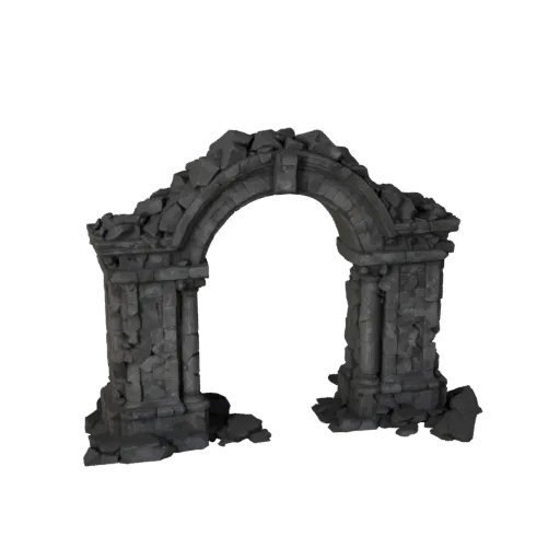 Ruined Stone Archway Unreal Engine 3D model, top-down viewport view, showing aged stone, built remnants.