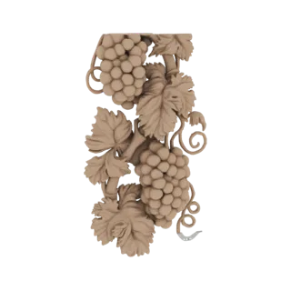 3D model of an ornate grapevine garland with two clusters of grapes and detailed leaves, rendered in a neutral beige tone.