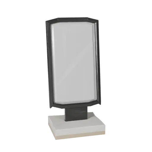 Modern Mirror Low Poly 3D model, living room, game viewport three-quarter view, ceramic detail.