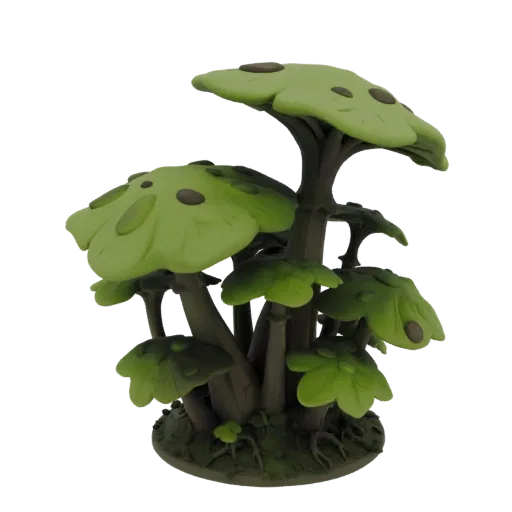 Alien Mushroom Grove Printable 3D model, isometric tabletop STL render, showing leaf clusters, terrain detail.