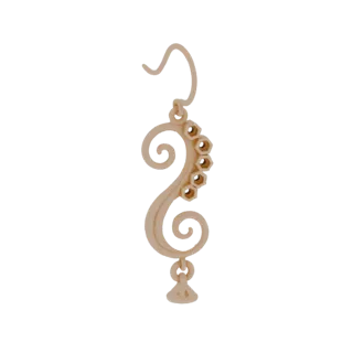 Modello 3D di orecchino Art Nouveau in oro rosa con design a spirale e incastonature esagonali.