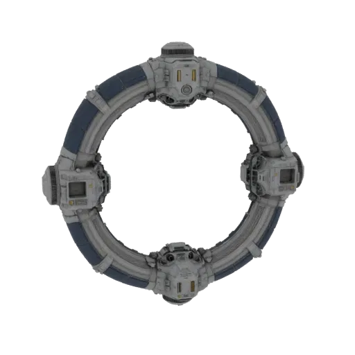 Deep Space Docking Hub Printable 3D model, isometric STL render, showing metal modules, modular station layout.