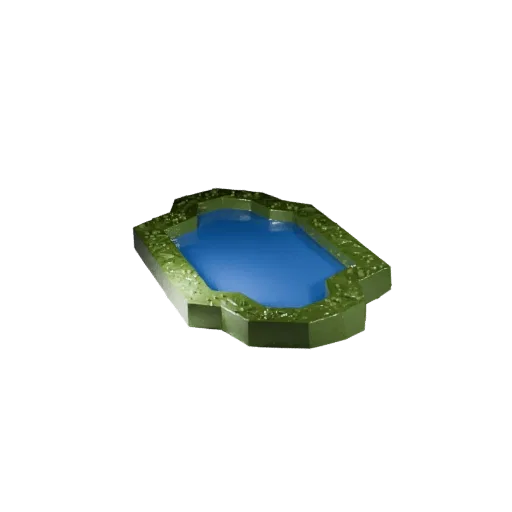 Modello 3D Low Poly Laghetto Ornamentale da Giardino, vista a tre quarti del viewport di gioco, che mostra pietra bagnata, bo