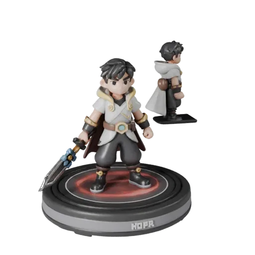 Vinyl Fantasy Figurine Produkt-Render 3D-Modell-Vorschau mit Pose, Dreiviertelansicht und Oberflächen-Detail
