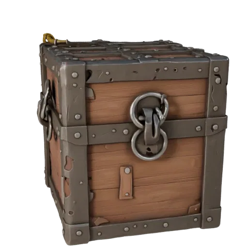 Pirate Crate High Poly 3D model, close-up studio render, showing wood planks, stackable massing.