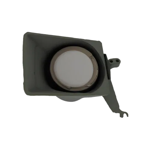 3D model of a gray industrial horn speaker with a visible white speaker cone and a metal mounting bracket, set against a blac