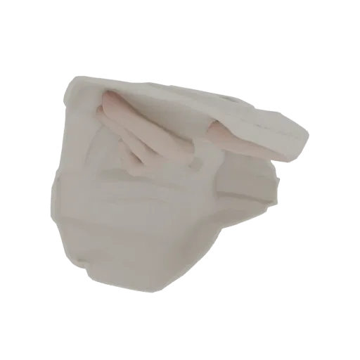 3D model of a crumpled white paper towel with visible folds and creases, rendered realistically.