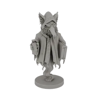 Modello 3D di ratto fantasma studioso con occhiali e cappuccio, che tiene una bomboletta spray e un libro, con corpo inferior