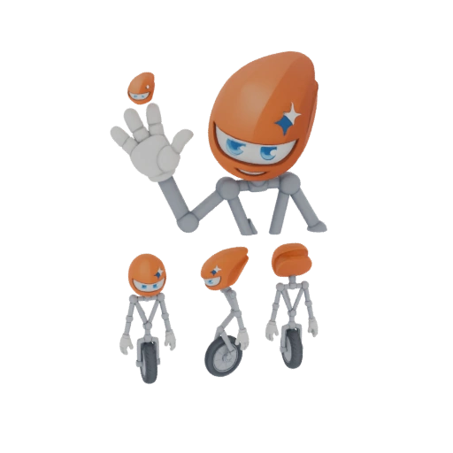 Orange Robot Character with Unicycle