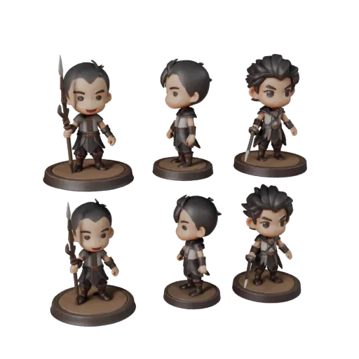 Chibi-Fantasy-Figurine sammelbares 3D-Modell Vorschau zeigt Pose, Studio-Nahaufnahme und Oberflächendetails