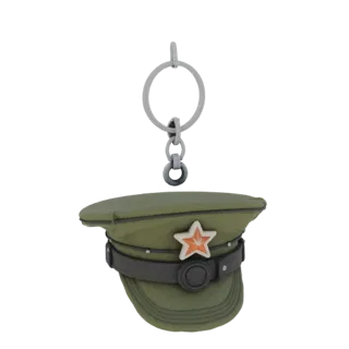 3D model of a green USSR Border Guard cap keychain with a red star and chain