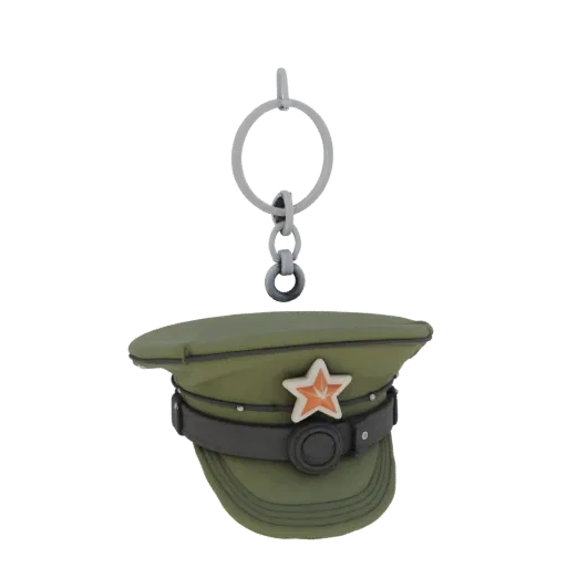 3D model of a green USSR Border Guard cap keychain with a red star and chain