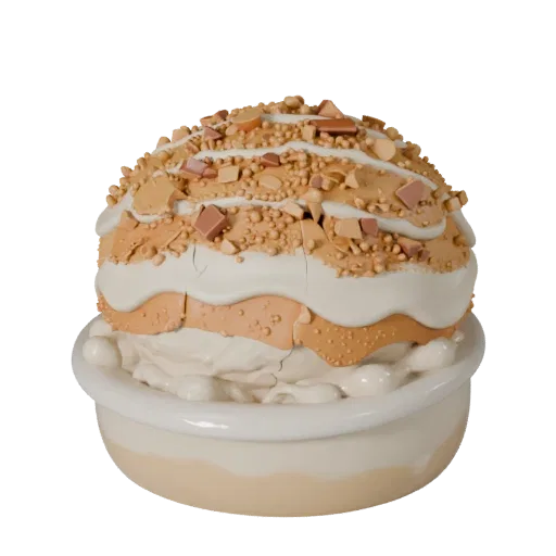Bakery Ice Cream Bowl Stylized 3D model, stylized isometric render, showing cream, sweet food silhouette.