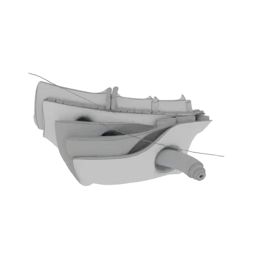3D render of an abstract mechanical structure with layered components and intricate details, presented in a monochromatic sty