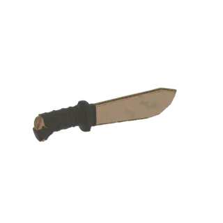 Ein 3D-Modell einer verwitterten Machete mit dunklem, umwickeltem Griff, präsentiert vor weißem Hintergrund.
