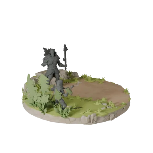 Forest Round Base stylized 3D model preview showing rim shape, three-quarter game view, height and ground texture