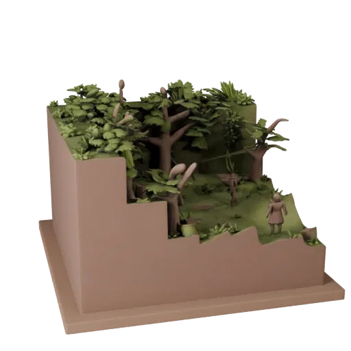 Forest Display Diorama STL printable 3D model preview parts, three-quarter display angle, depth and display scale