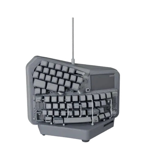 Minimal Mechanical Keyboard Modular 3D model, isometric modular kit view, showing plastic shells, desktop scale.