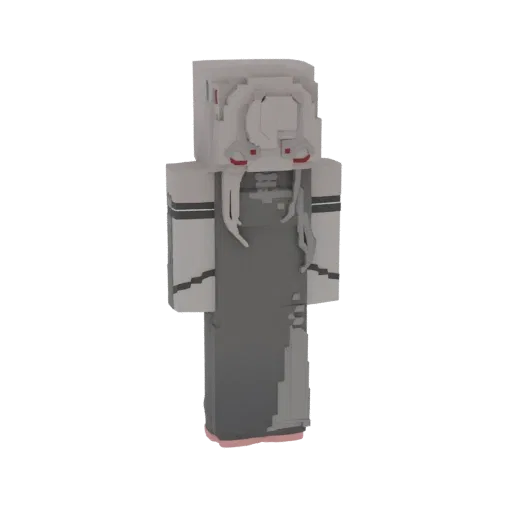 3D model of a cyberpunk anime girl with white hair, red eyes, and a dark, tattered dress, presented against a white background.