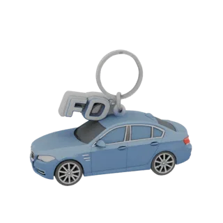 Modelo 3D de chaveiro em forma de carro BMW 5 F10 azul com logo FD