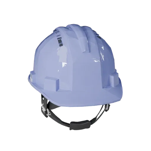 Utility Hard Hat Low Poly 3D model, game viewport three-quarter view, showing plastic shells, form detail.